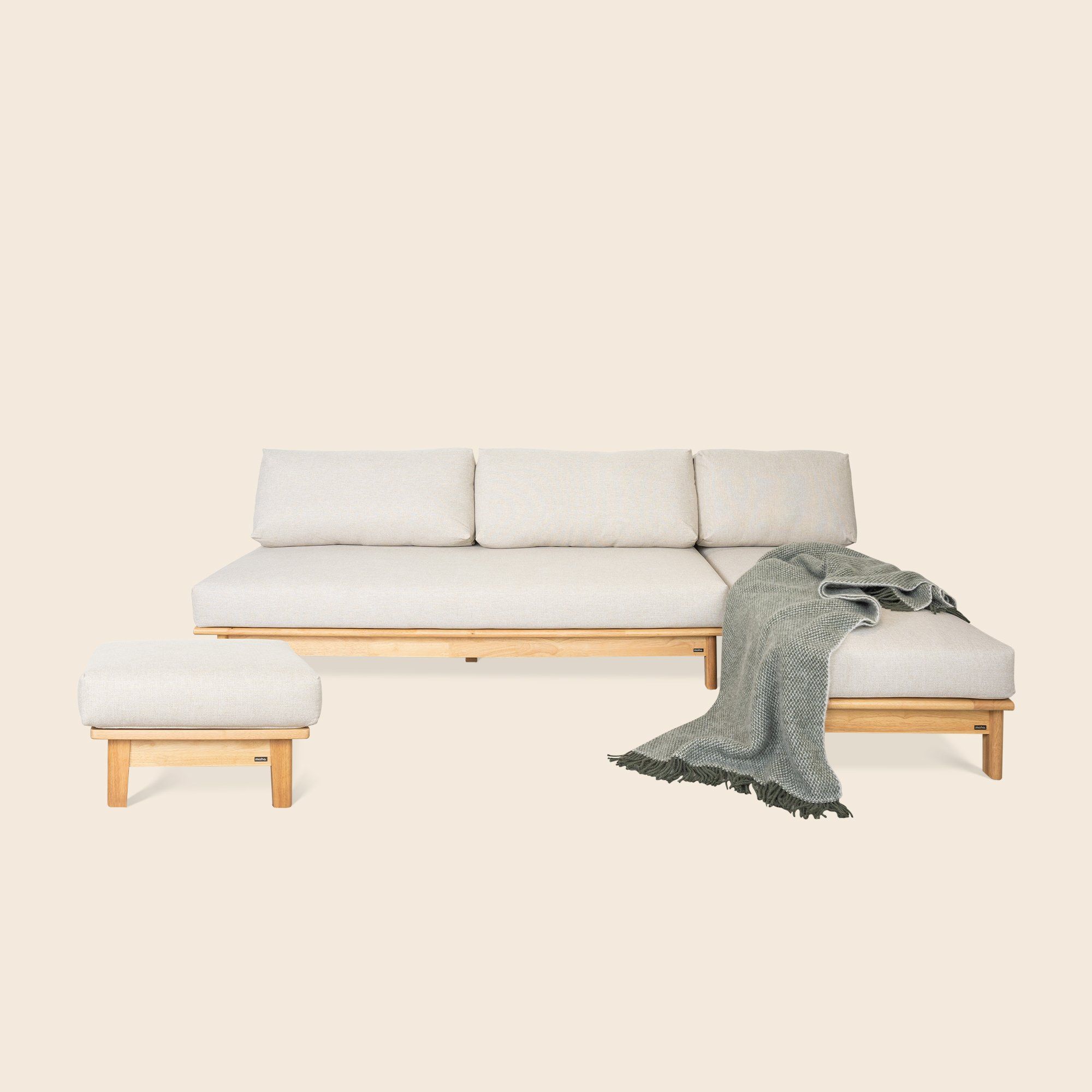 Ghế Sofa Góc Chữ L Gỗ Cao Su Tự Nhiên MOHO VLINE 601 Kèm Đôn