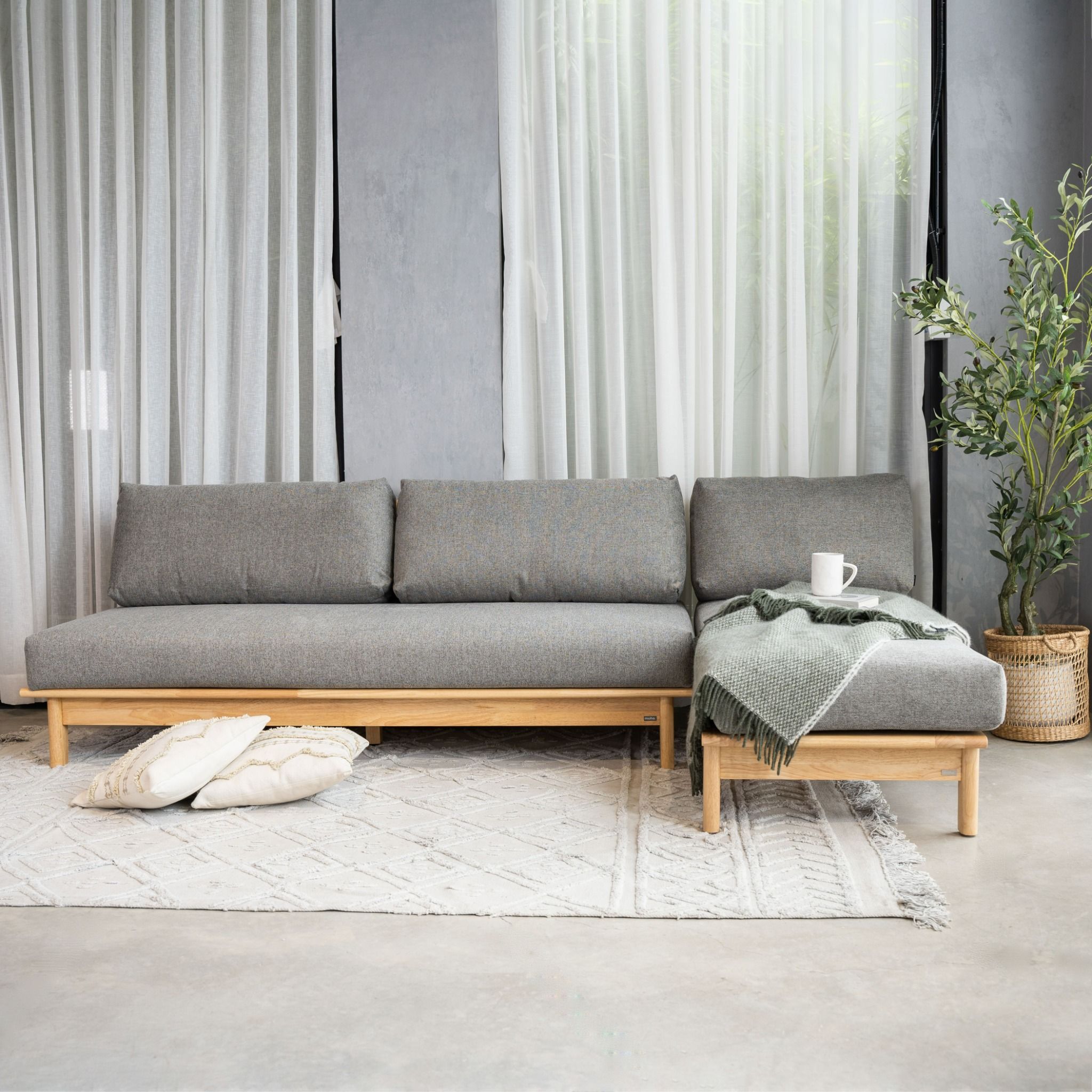Ghế Sofa Góc Chữ L Gỗ Cao Su Tự Nhiên MOHO VLINE 601