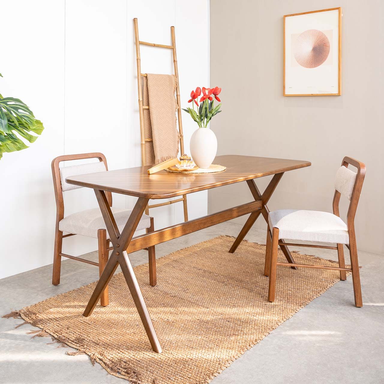 Bộ Bàn Ăn Gỗ Cao Su Tự Nhiên MOHO VLINE 602 (75cm)