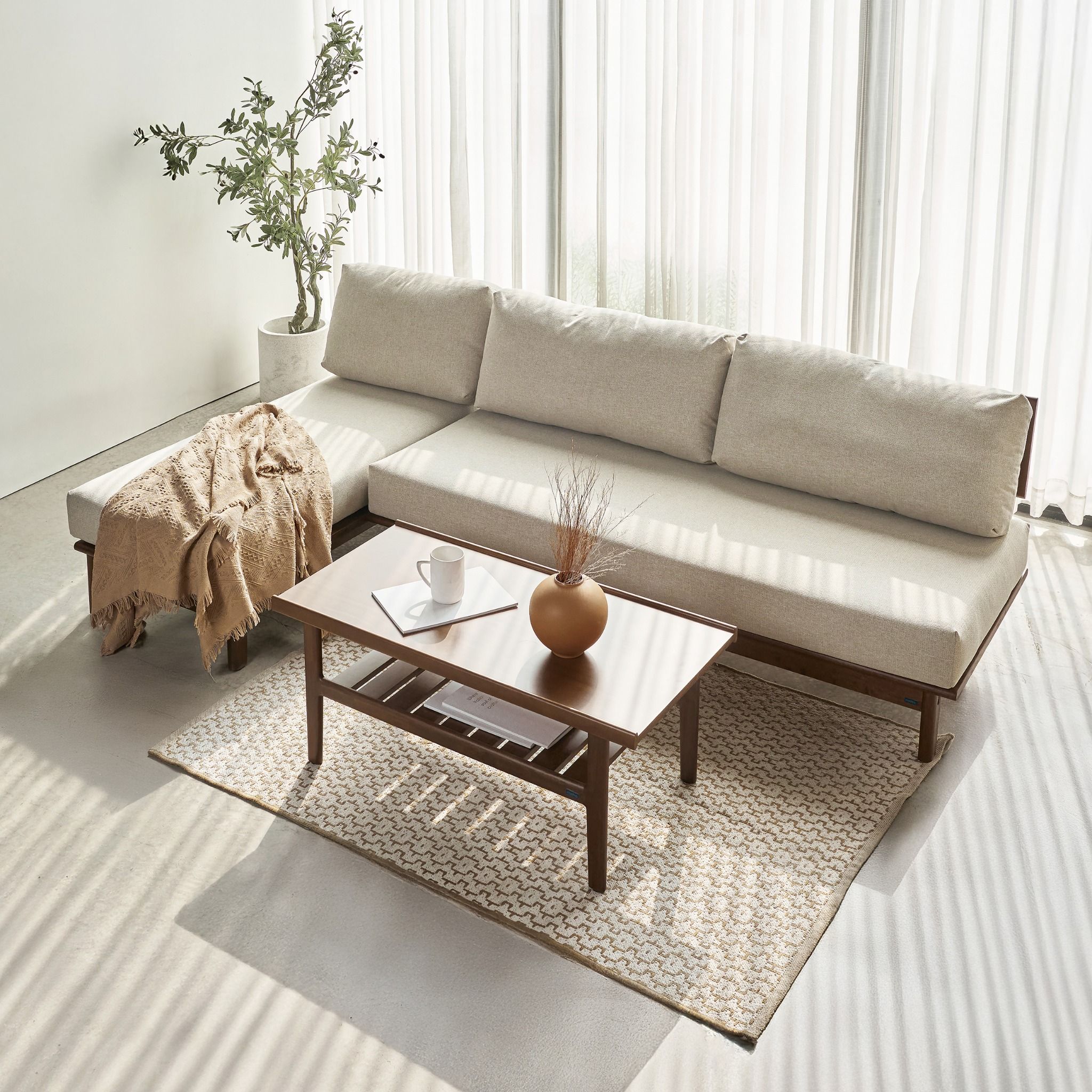 Ghế Sofa Góc Chữ L Gỗ Cao Su Tự Nhiên MOHO VLINE 601