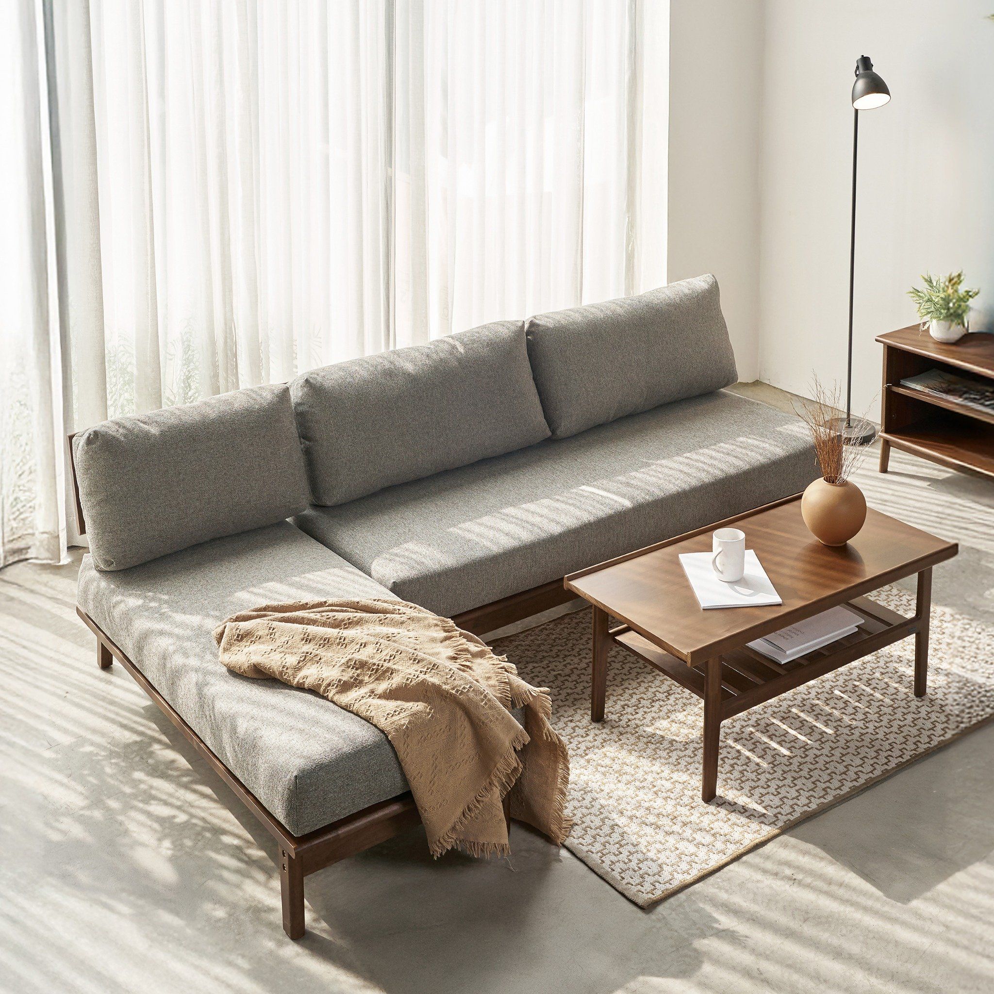 Ghế Sofa Góc Chữ L Gỗ Cao Su Tự Nhiên MOHO VLINE 601