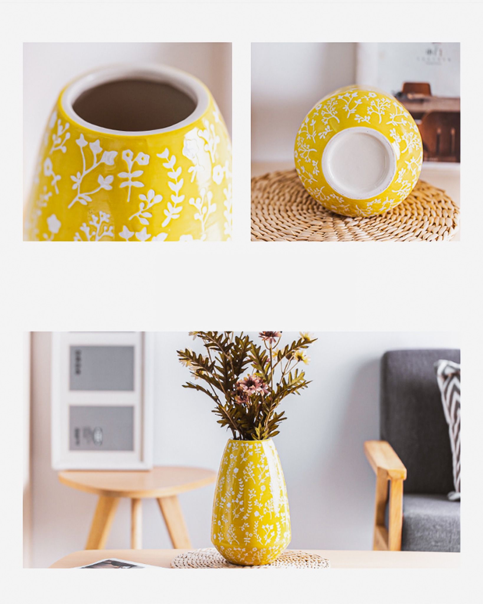 Bình Hoa Gốm Sứ Vintage Ceramic - Vàng 02