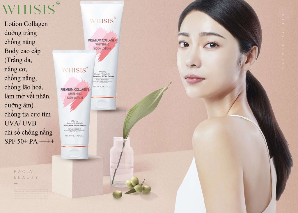 Kem Dưỡng Thể Chống Nắng Whisis Premium Collagen Whitening Body Lotion 200ml SPF50+ Pa+++