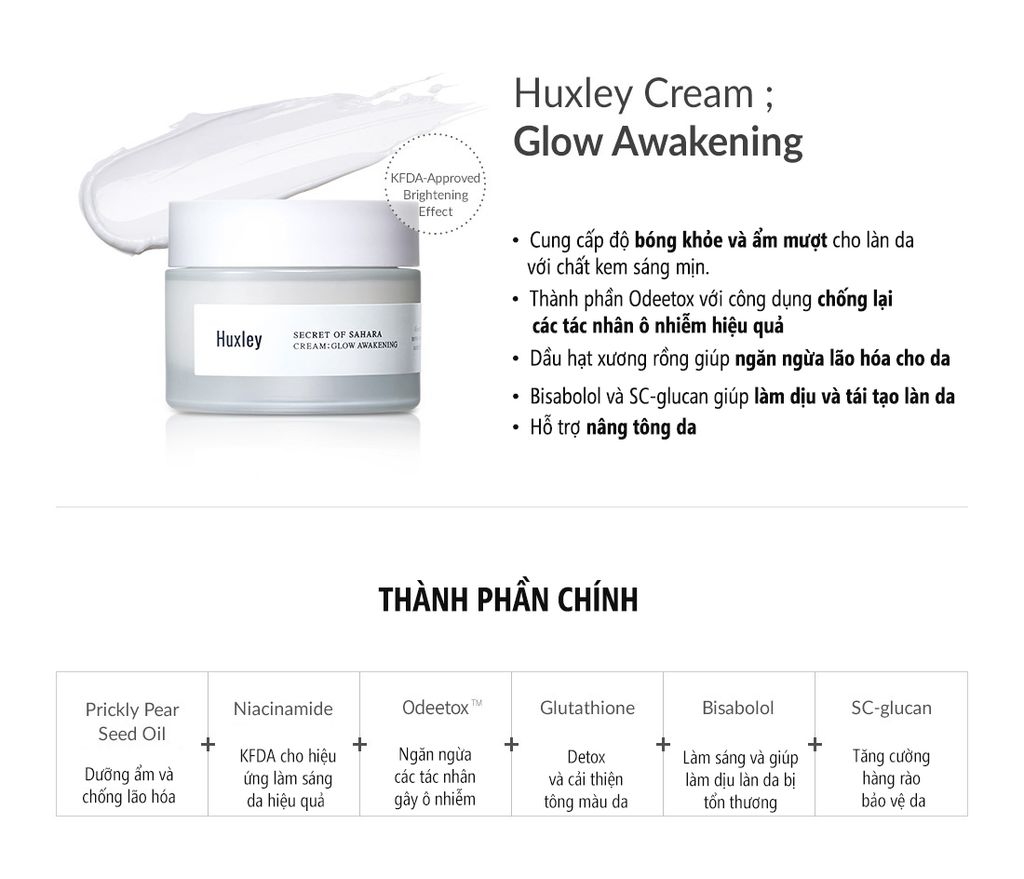 Kem Dưỡng Trắng Da Huxley Cream; Glow,Awakening 50ml