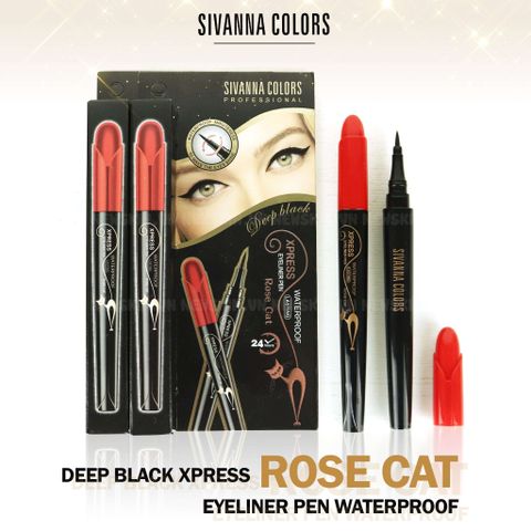 Bút Kẻ Mắt Nước Siêu Mảnh Sivanna Color Deep Black Xpress Rose Cat Eyeliner Pencil