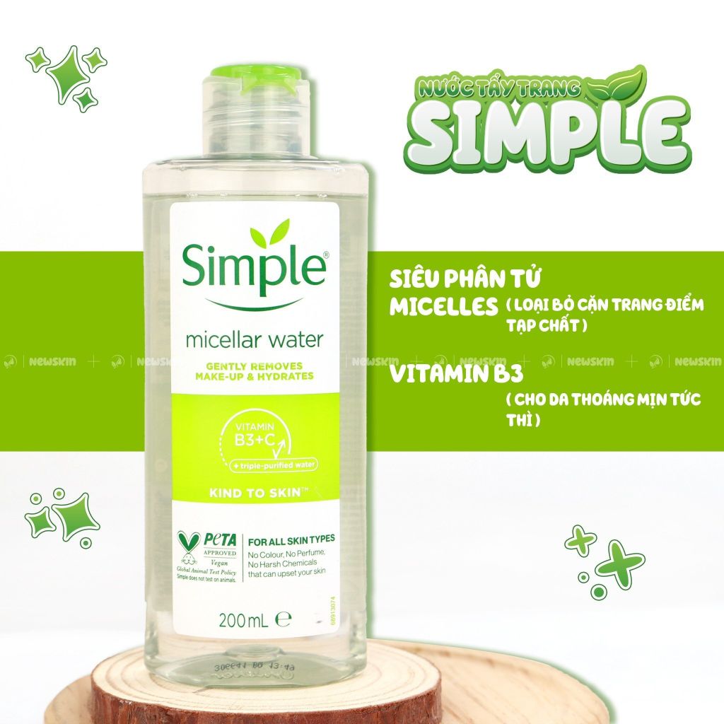 Nước Tẩy trang Simple Micellar Cleansing Water (removes make up) 200ml