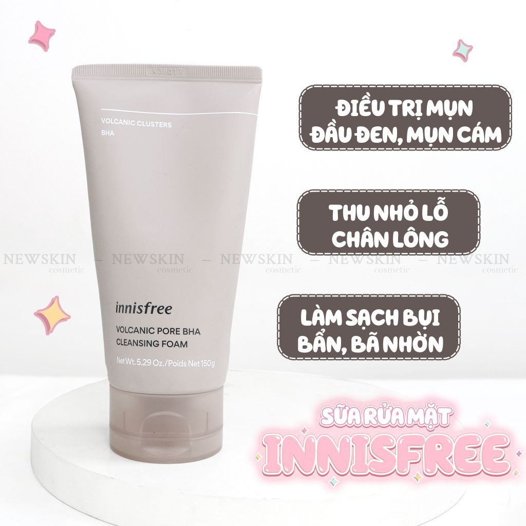 Sữa Rửa Mặt Se Khít Lỗ Chân Lông, Giảm Bã Nhờn Innisfree Volcanic BHA Pore Cleansing Foam