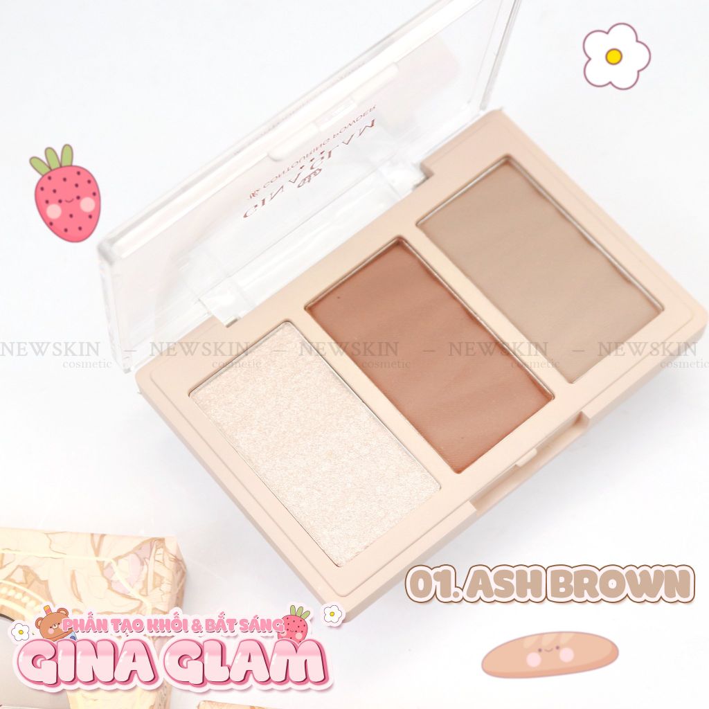 Phấn Tạo Khối 3 Ô Gina Glam Natural Light And Shadow Three Color Contour Powder