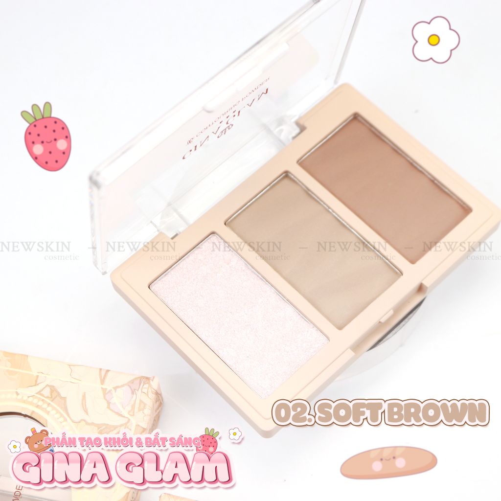 Phấn Tạo Khối 3 Ô Gina Glam Natural Light And Shadow Three Color Contour Powder