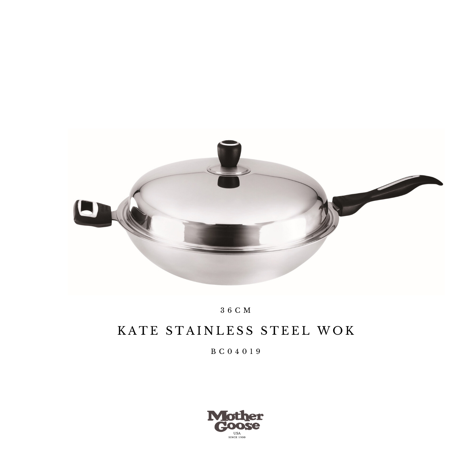 KATE STAINLESS STEEL WOK 36CM