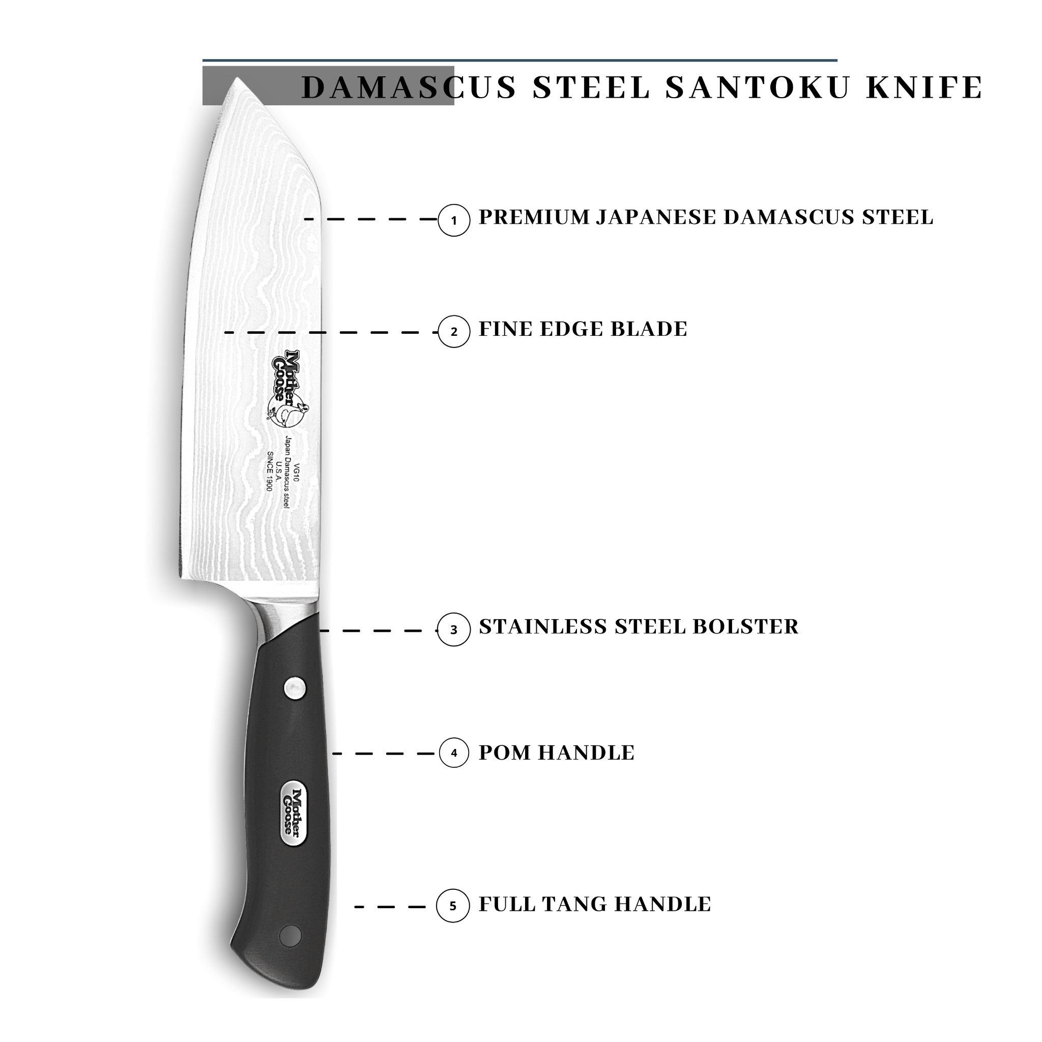 DAMASCUS STEEL SANTOKU KNIFE 6.5 INCH