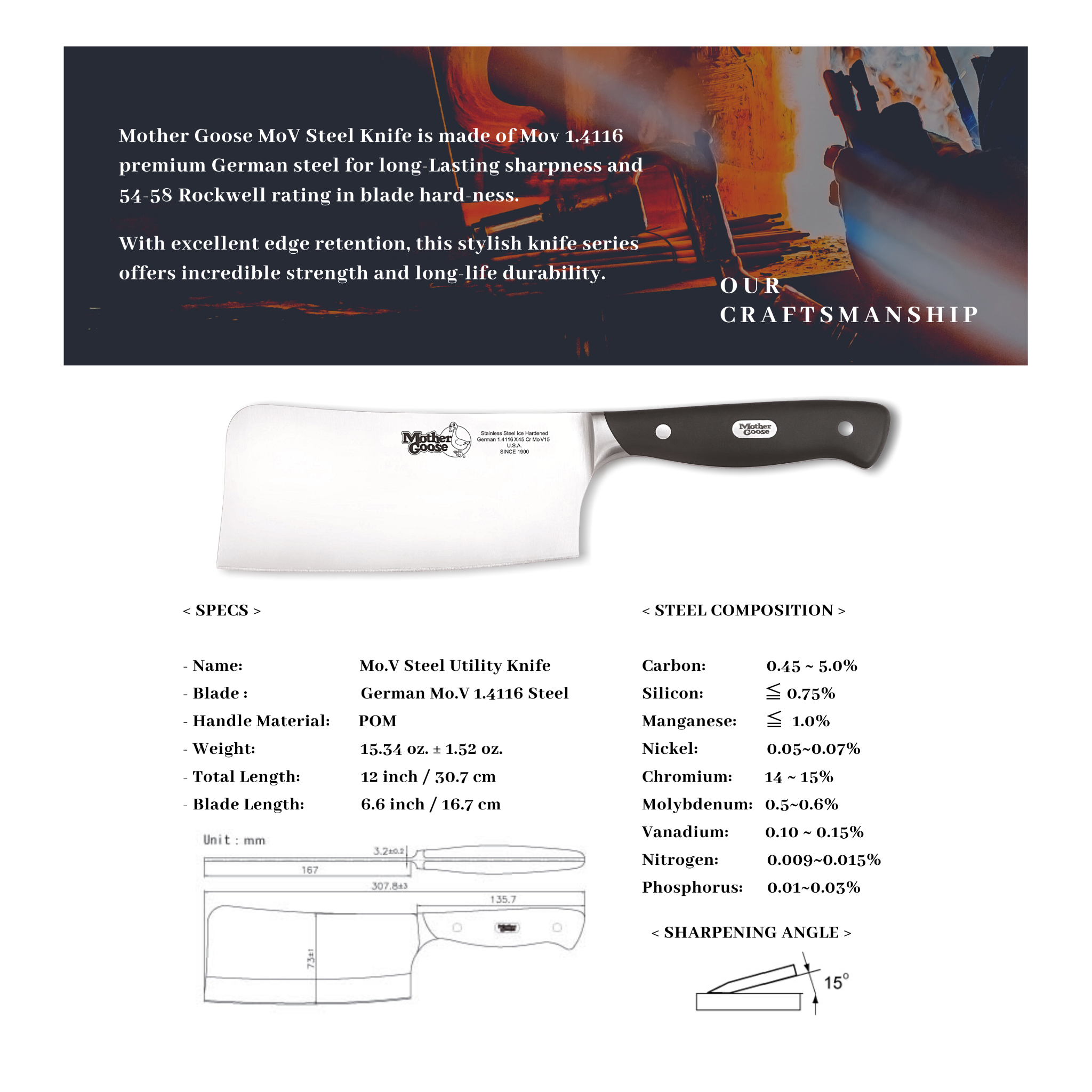 MOV STEEL CLEAVER 6.5 INCH