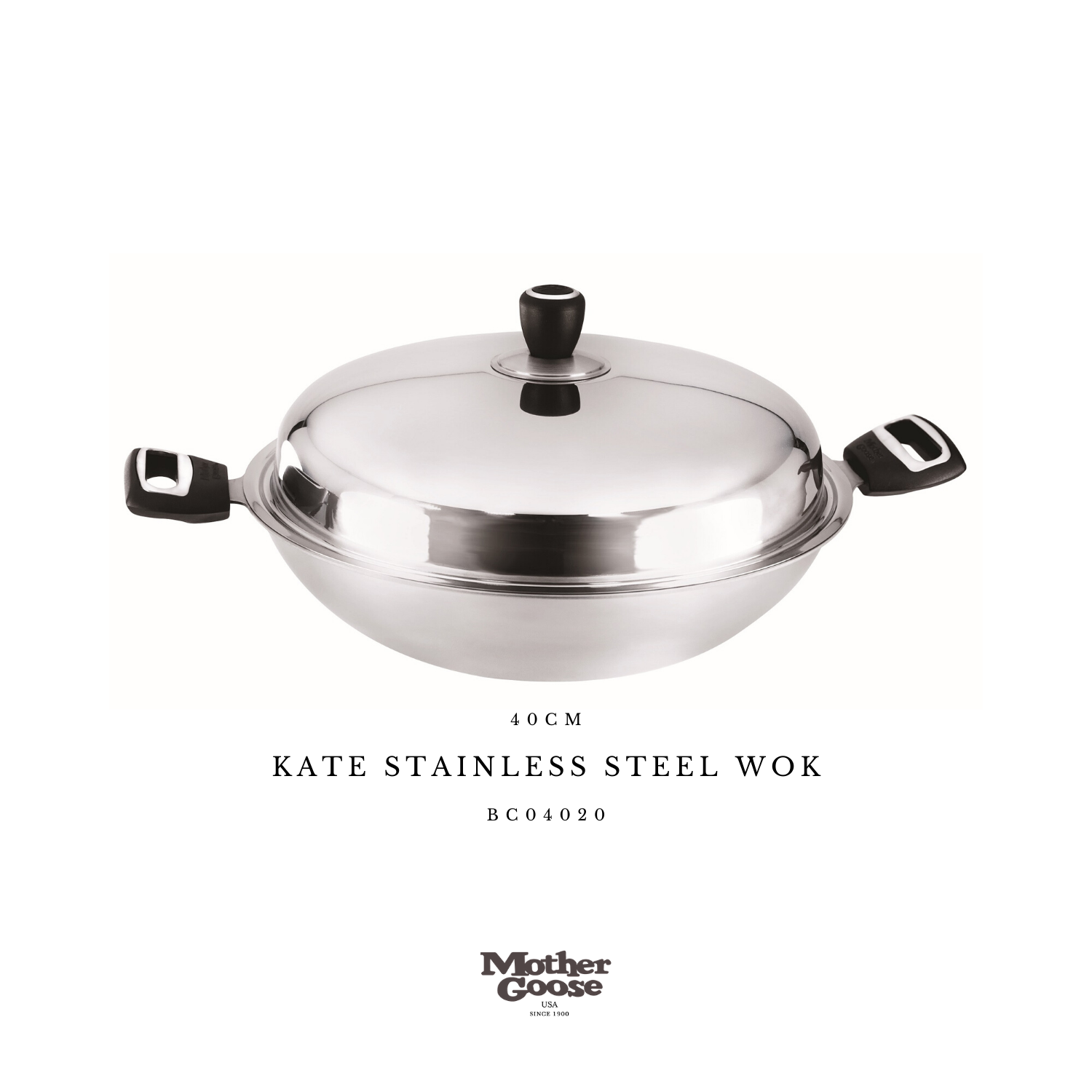 KATE STAINLESS STEEL WOK 40CM
