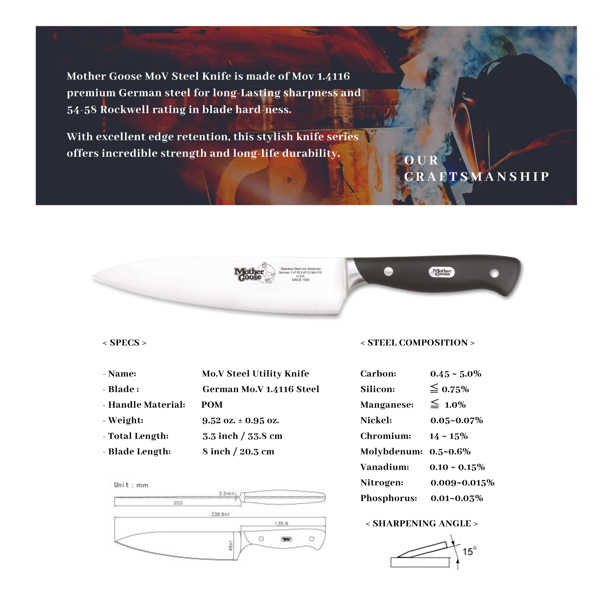 MOV STEEL CHEF'S KNIFE 8 INCH