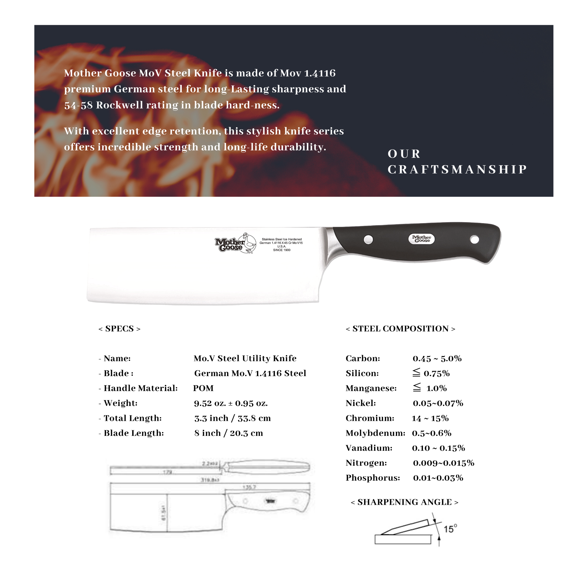MOV STEEL NAKIRI KNIFE 7 INCH