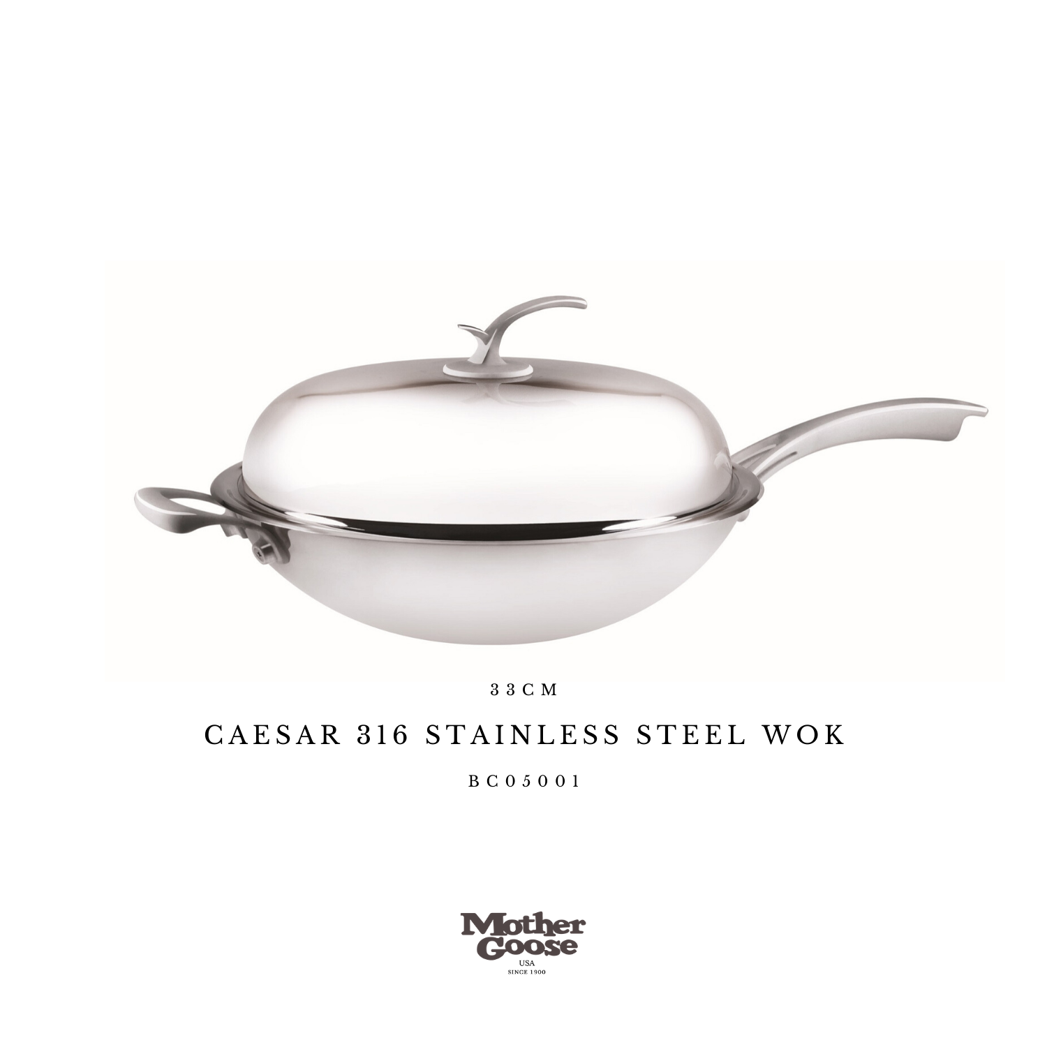 CAESAR 316 STAINLESS STEEL WOK 33CM