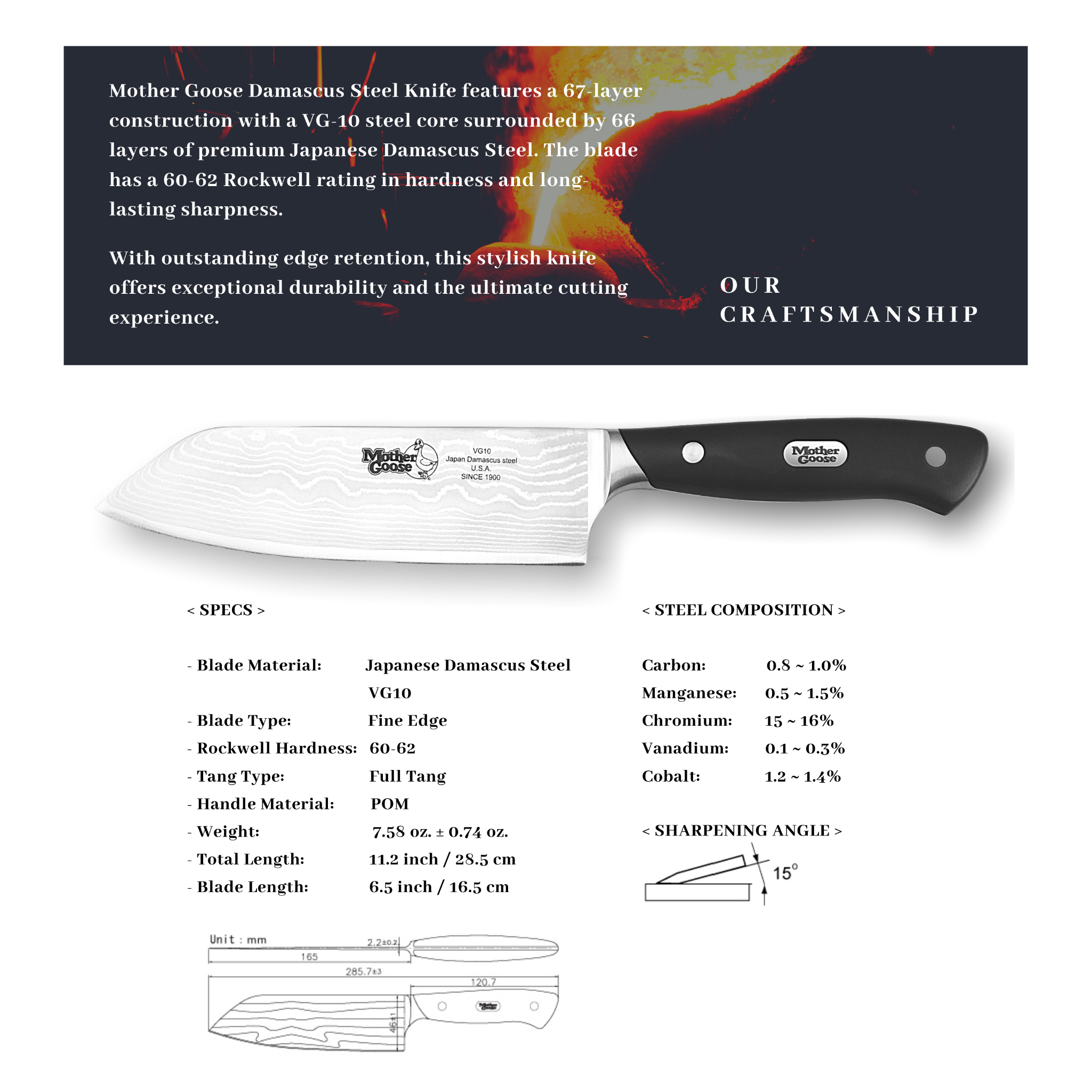 DAMASCUS STEEL SANTOKU KNIFE 6.5 INCH
