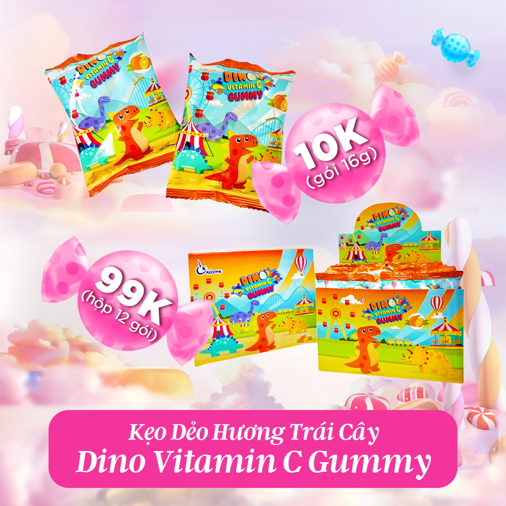 Kẹo Dẻo Gummy Dino Vitamin C Hương Trái Cây 16g