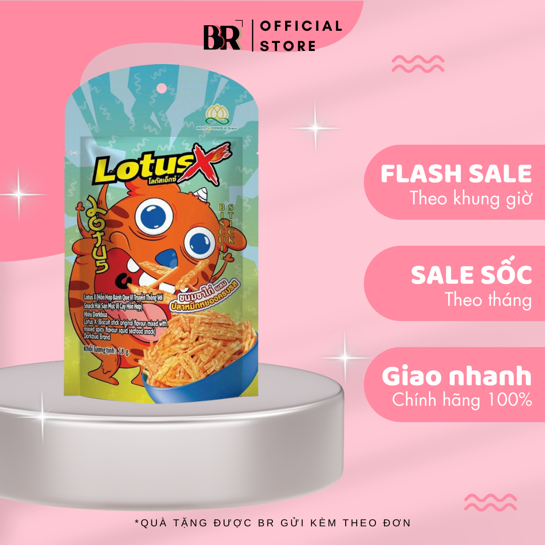 Lotus X Hỗn Hợp Bánh Que Vị Truyền Thống Với Snack Hải Sản Mực Vị Cay Hỗn Hợp Hiệu Dorkbua VN 18g