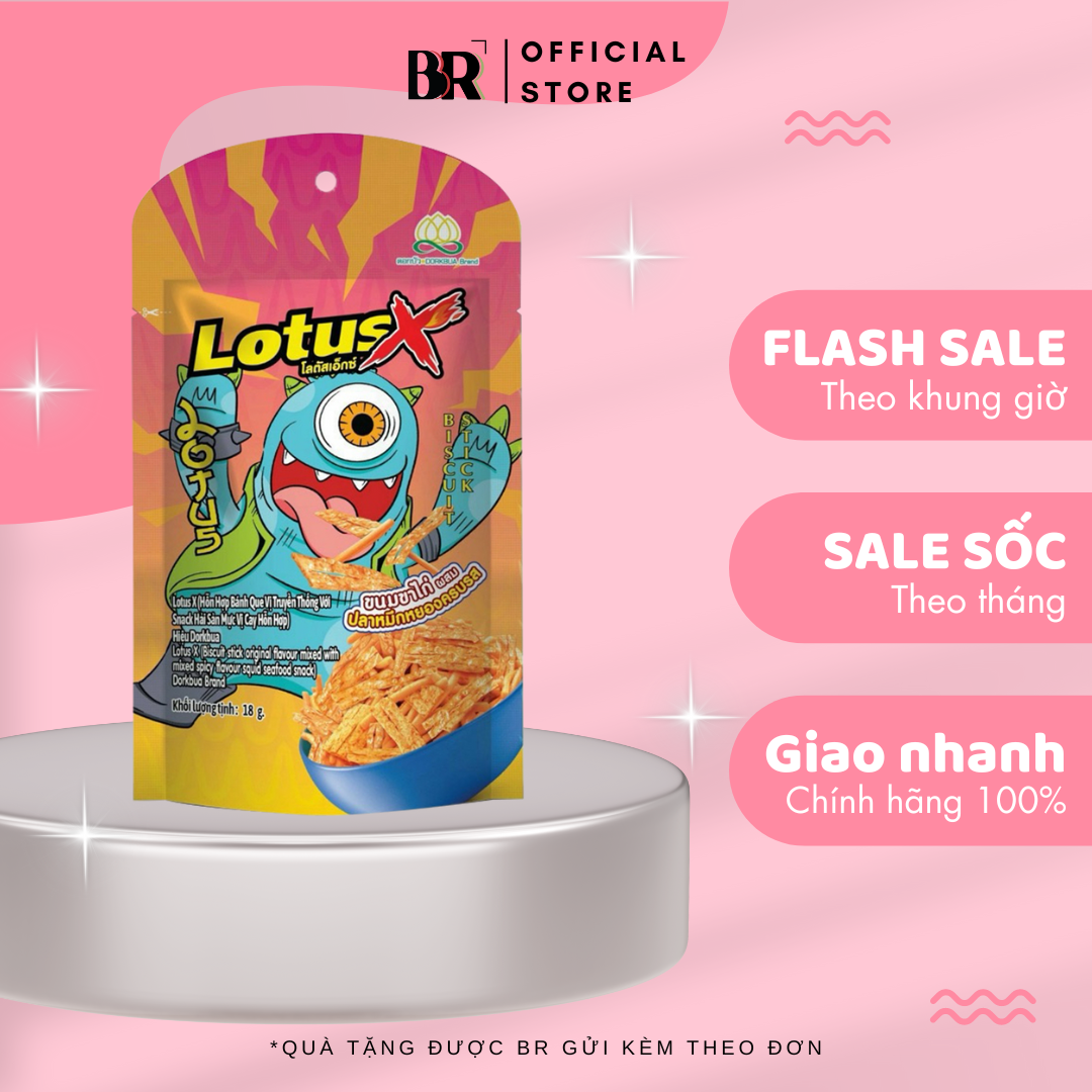 Lotus X Hỗn Hợp Bánh Que Vị Truyền Thống Với Snack Hải Sản Mực Vị Cay Hỗn Hợp Hiệu Dorkbua VN 18g