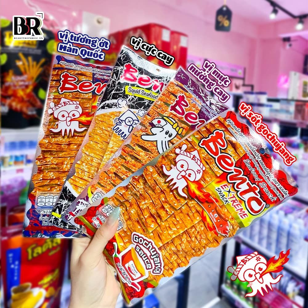 Snack Mực Tẩm Gia Vị Ớt Cực Cay Hiệu Bento 18g (Đen)