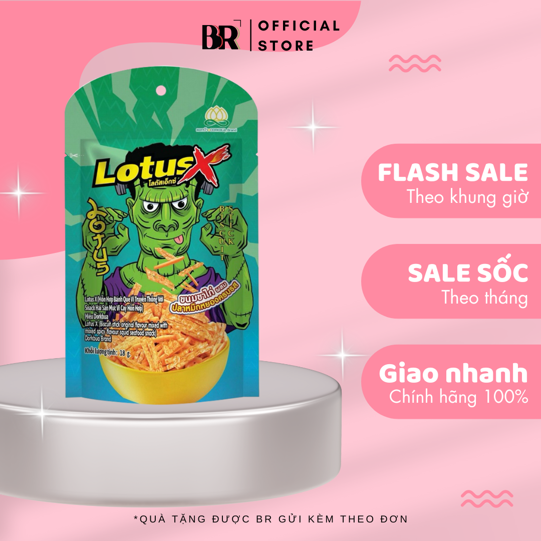 Lotus X Hỗn Hợp Bánh Que Vị Truyền Thống Với Snack Hải Sản Mực Vị Cay Hỗn Hợp Hiệu Dorkbua VN 18g