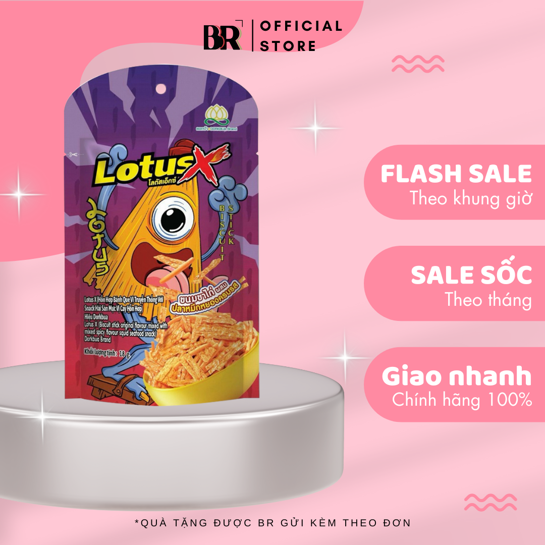 Lotus X Hỗn Hợp Bánh Que Vị Truyền Thống Với Snack Hải Sản Mực Vị Cay Hỗn Hợp Hiệu Dorkbua VN 18g