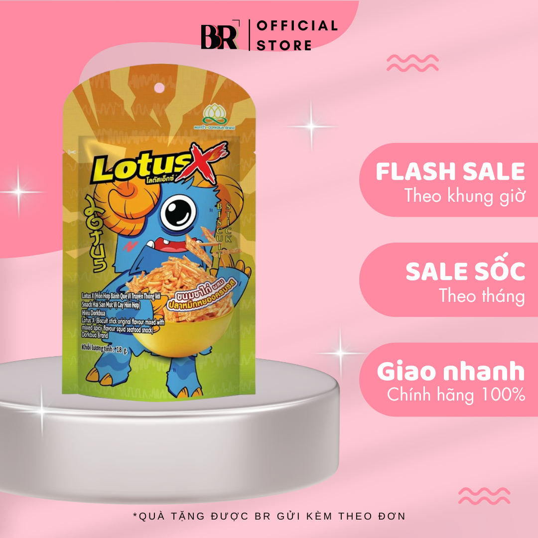Lotus X Hỗn Hợp Bánh Que Vị Truyền Thống Với Snack Hải Sản Mực Vị Cay Hỗn Hợp Hiệu Dorkbua VN 18g