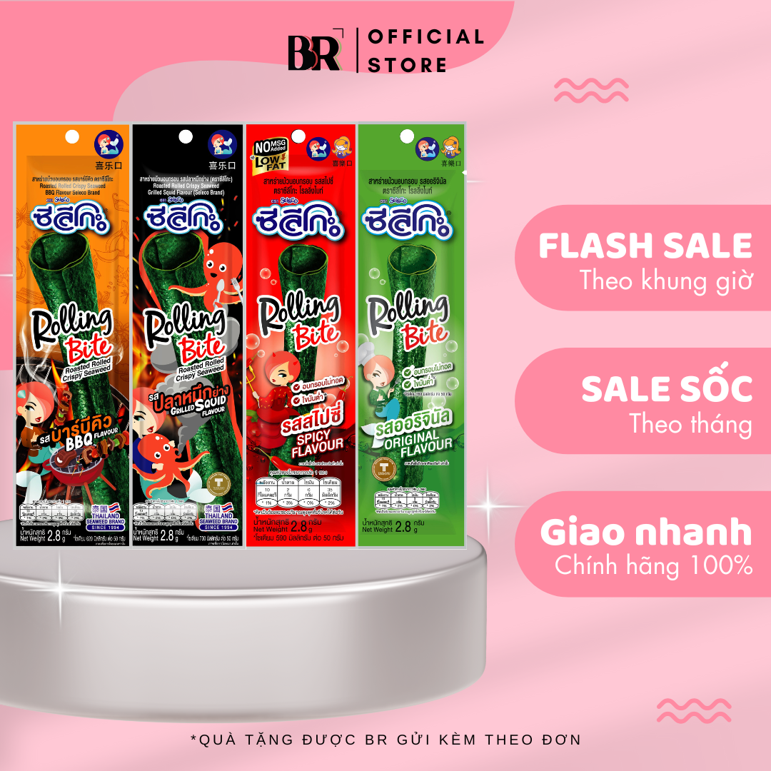 Rong Biển Cuộn Nướng Giòn Seleco Rolling Bite 2.8g 12+1 (Gói) - Lốc