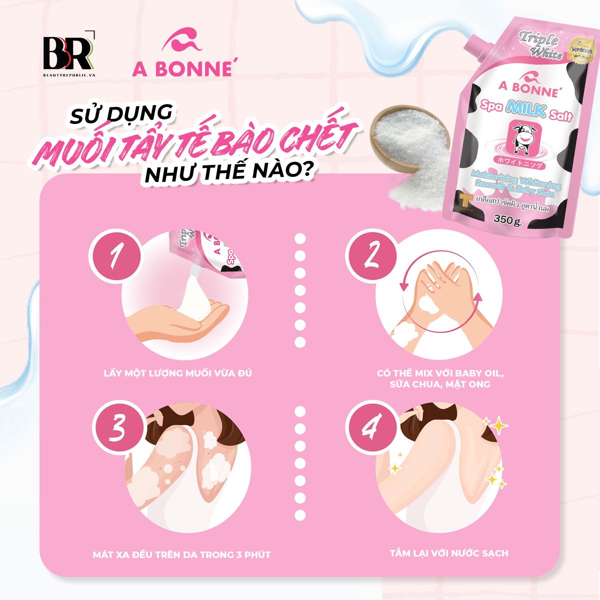 Muối Tắm Hỗ Trợ Dưỡng Ẩm A Bonne' 350g (có vòi)/gói