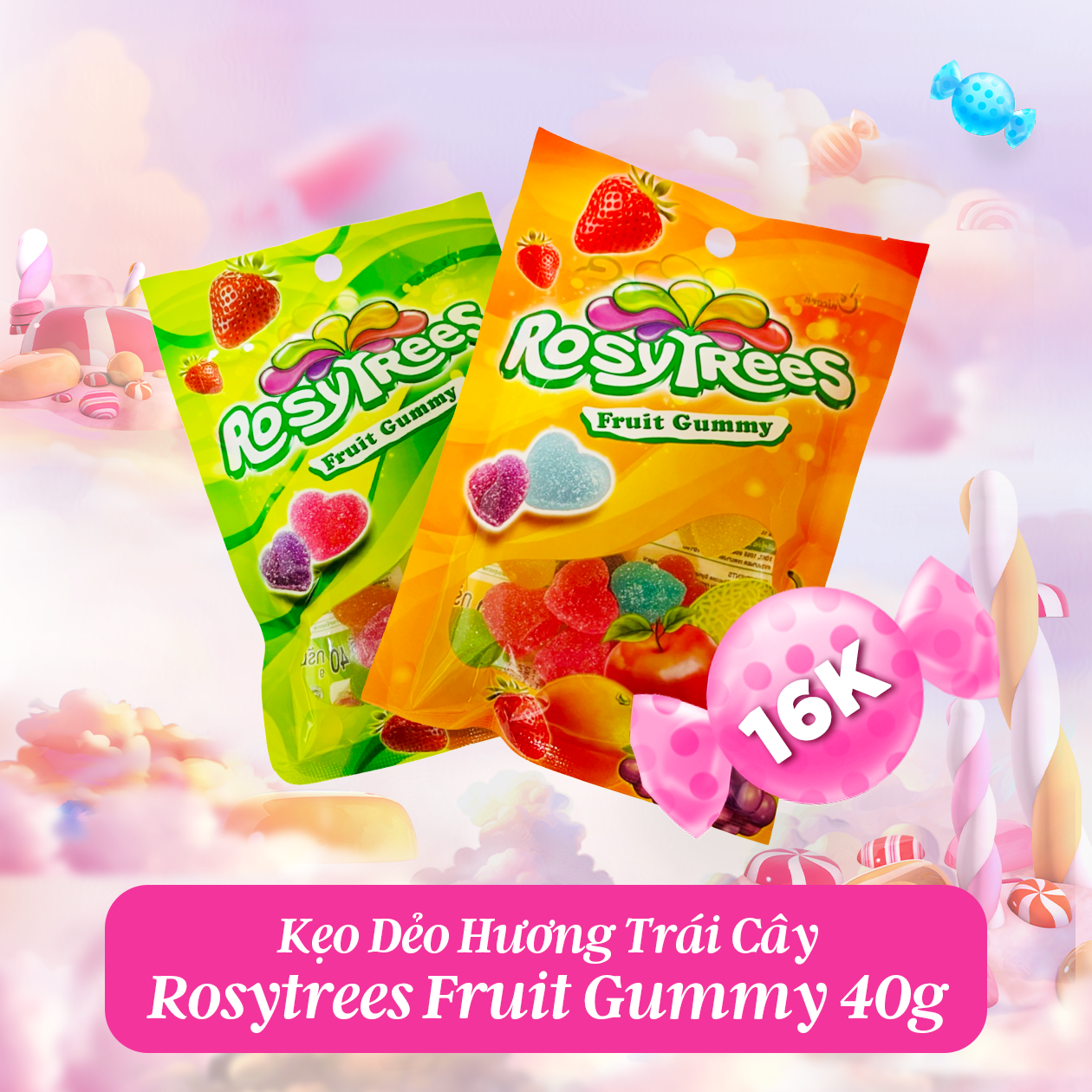 Kẹo Dẻo Gummy Rosytrees Fruit Hương Trái Cây 40g