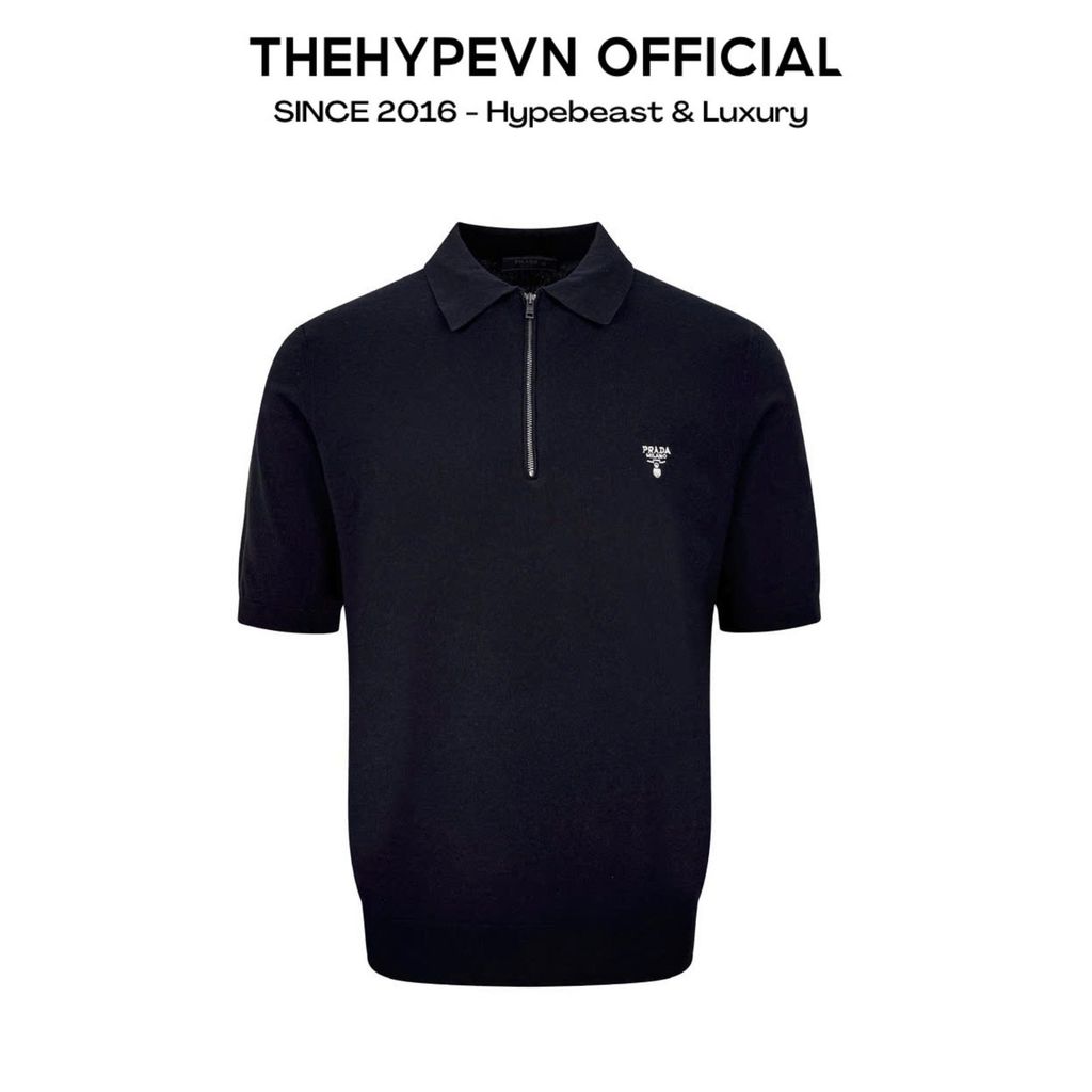 ÁO POLO PRADA LOGO EMBROIDERED WOOL (BLACK)
