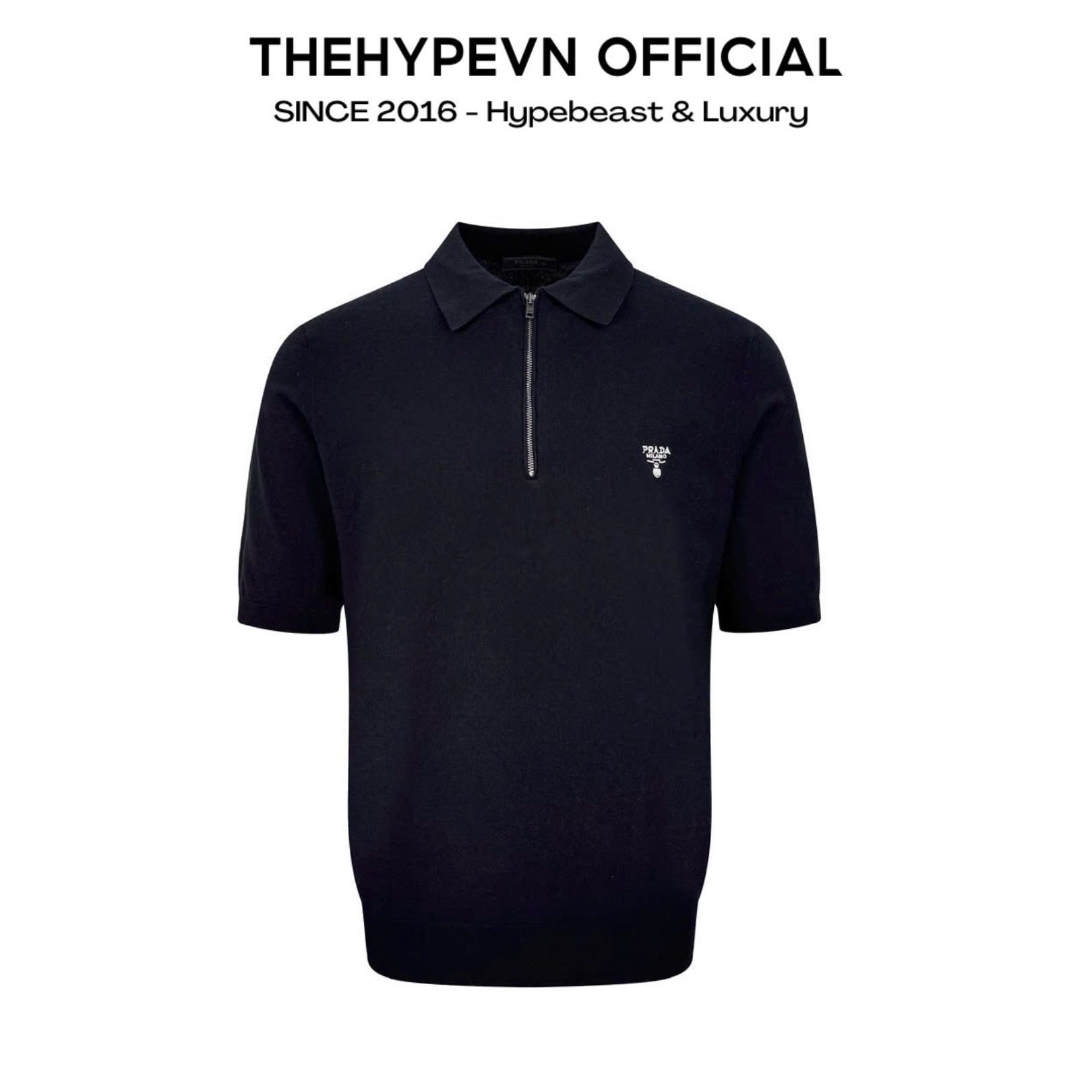 ÁO POLO PRADA LOGO EMBROIDERED WOOL (BLACK)
