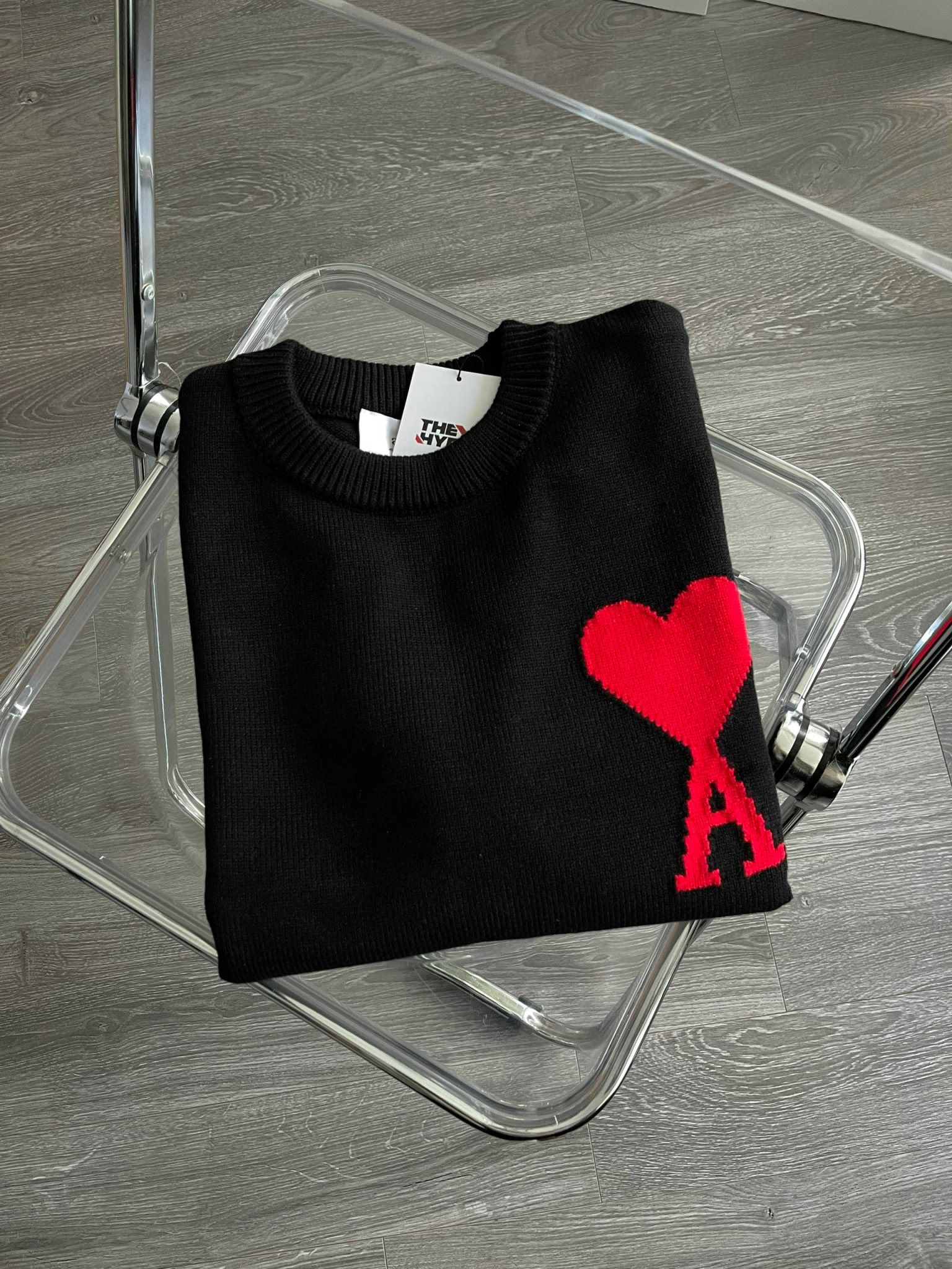 ÁO SWEATER AMI PARIS BIG HEART MERINO WOOL (BLACK)