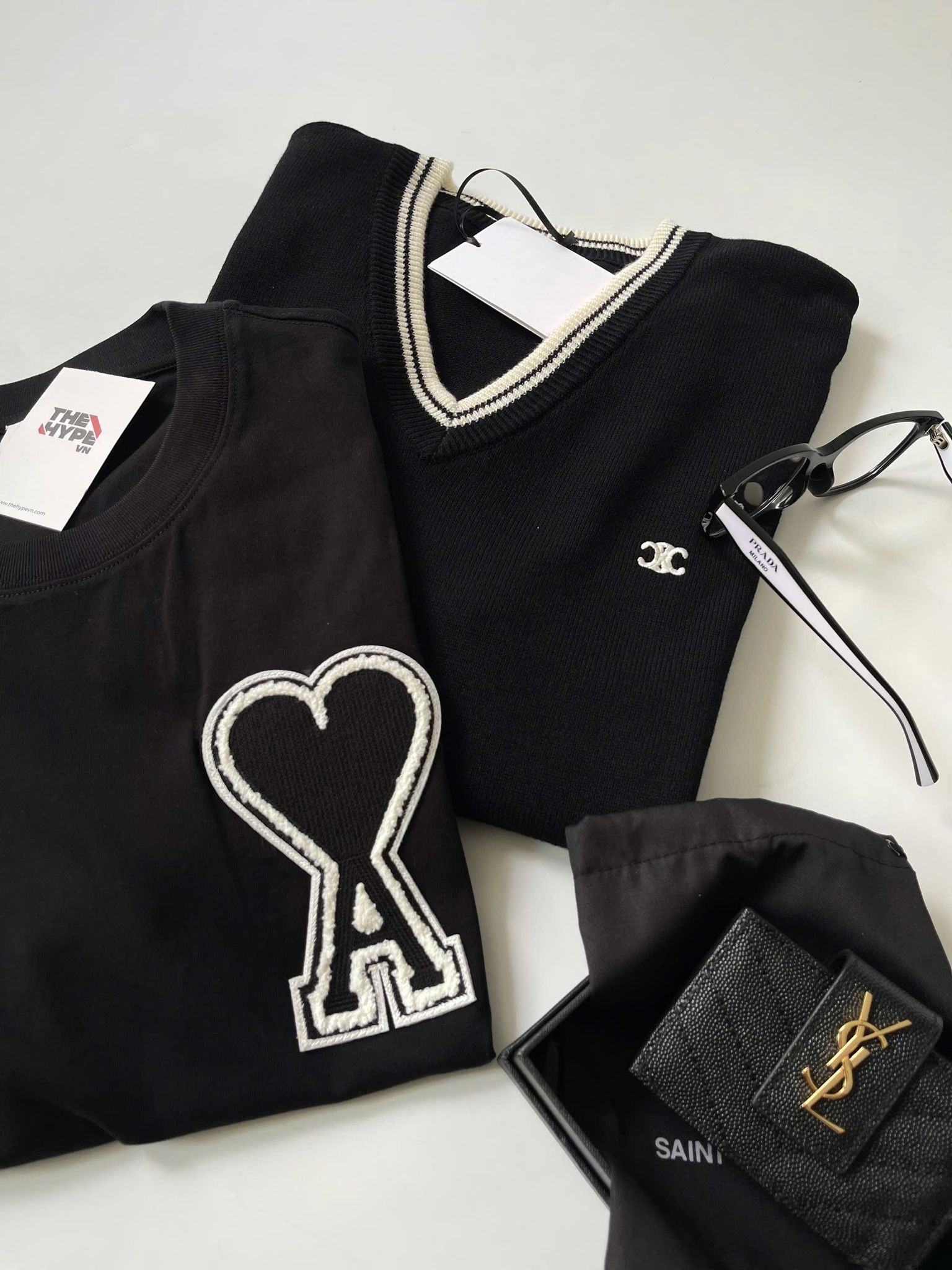 ÁO SWEATER CELINE TRIOMPHE V NECK WOOL (BLACK)