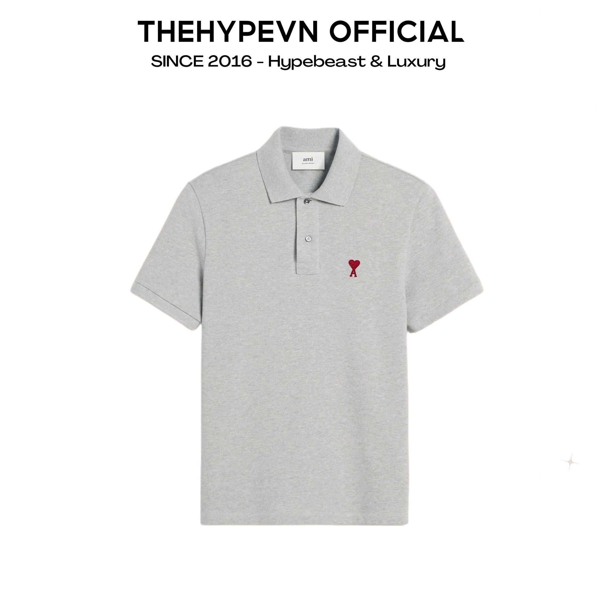 ÁO POLO AMI PARIS SMALL HEART LOGO COTTON (GREY)