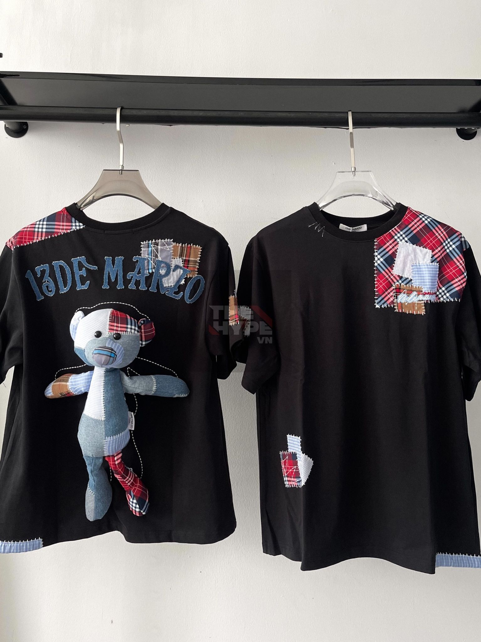 13DE MARZO TEE - Áo Thun Bear Patch Suture Denim (Black) Best Quality