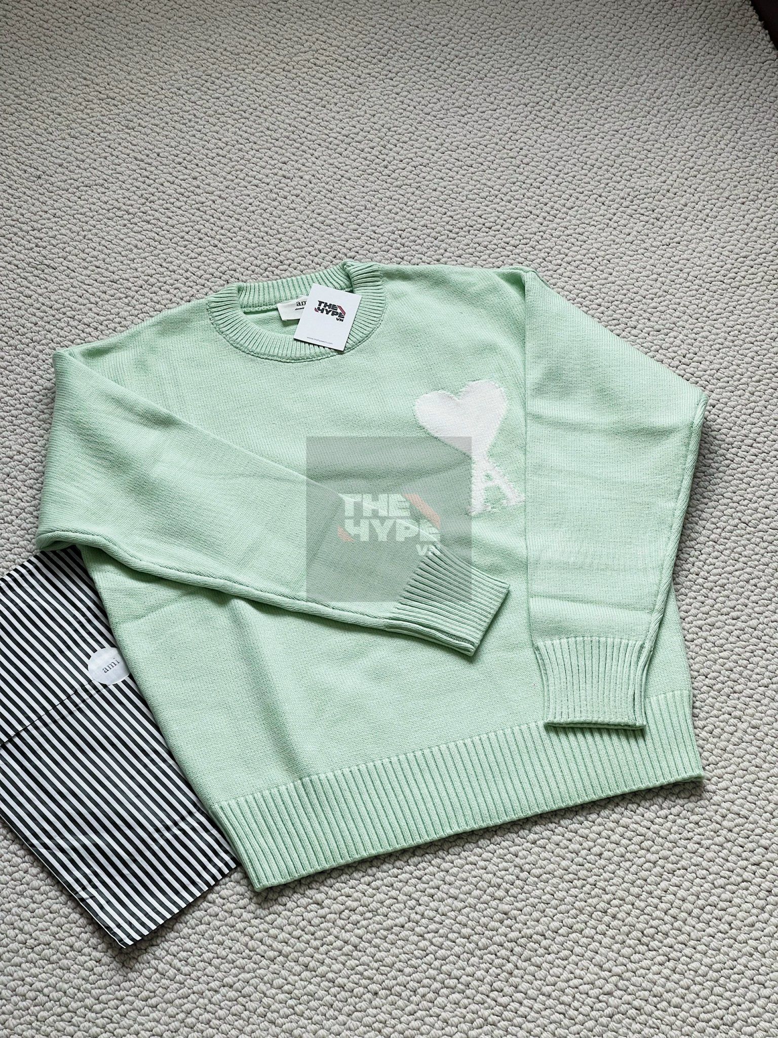 ÁO SWEATER AMI PARIS BIG HEART LOGO (GREEN)