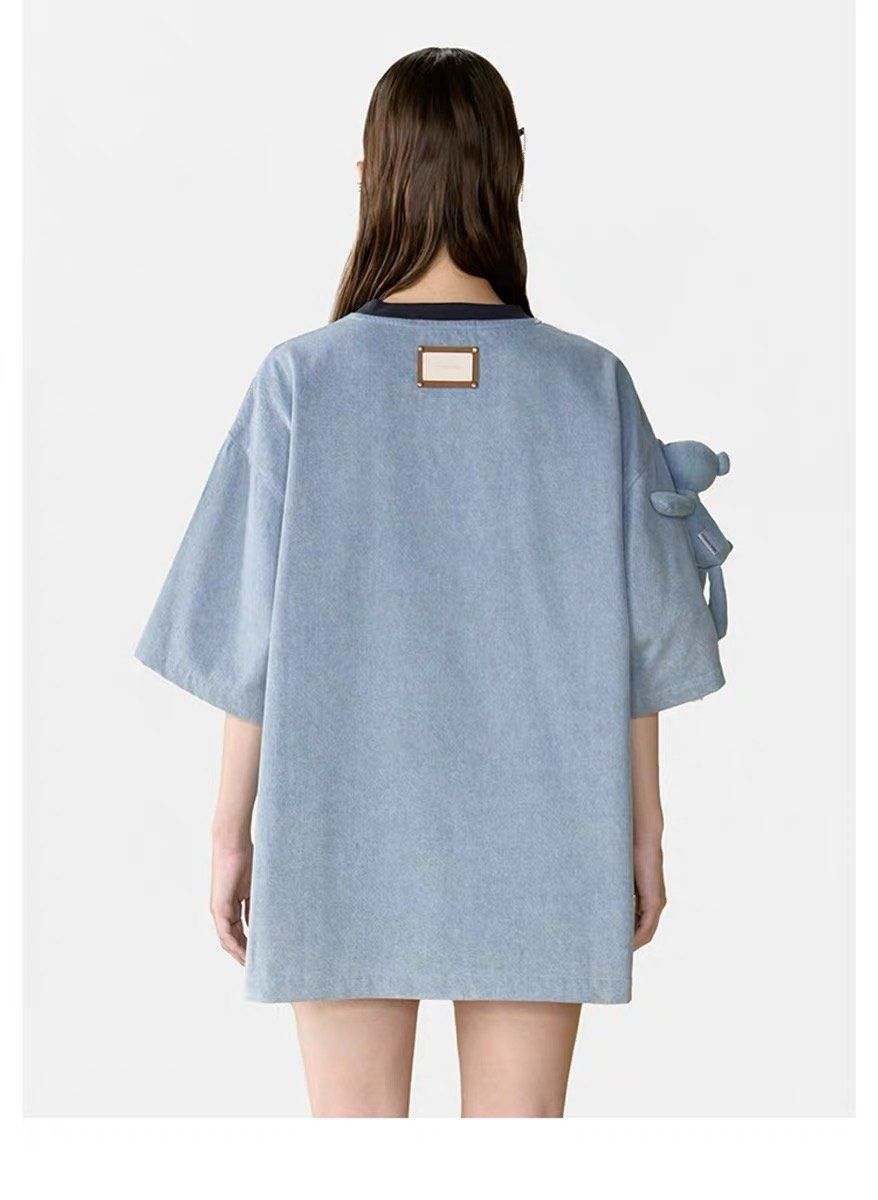 Áo 13De Marzo Bear Denim Rivet Washed Blue Best Quality