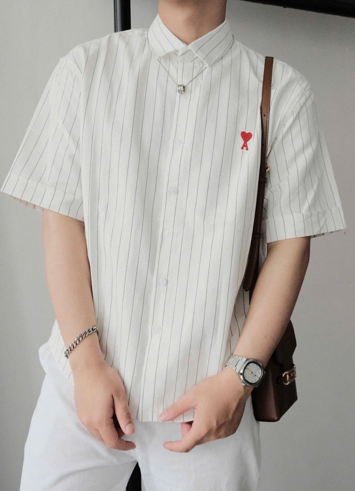 ÁO SƠ MI AMI PARIS STRIPE SHORT SLEEVE (WHITE)