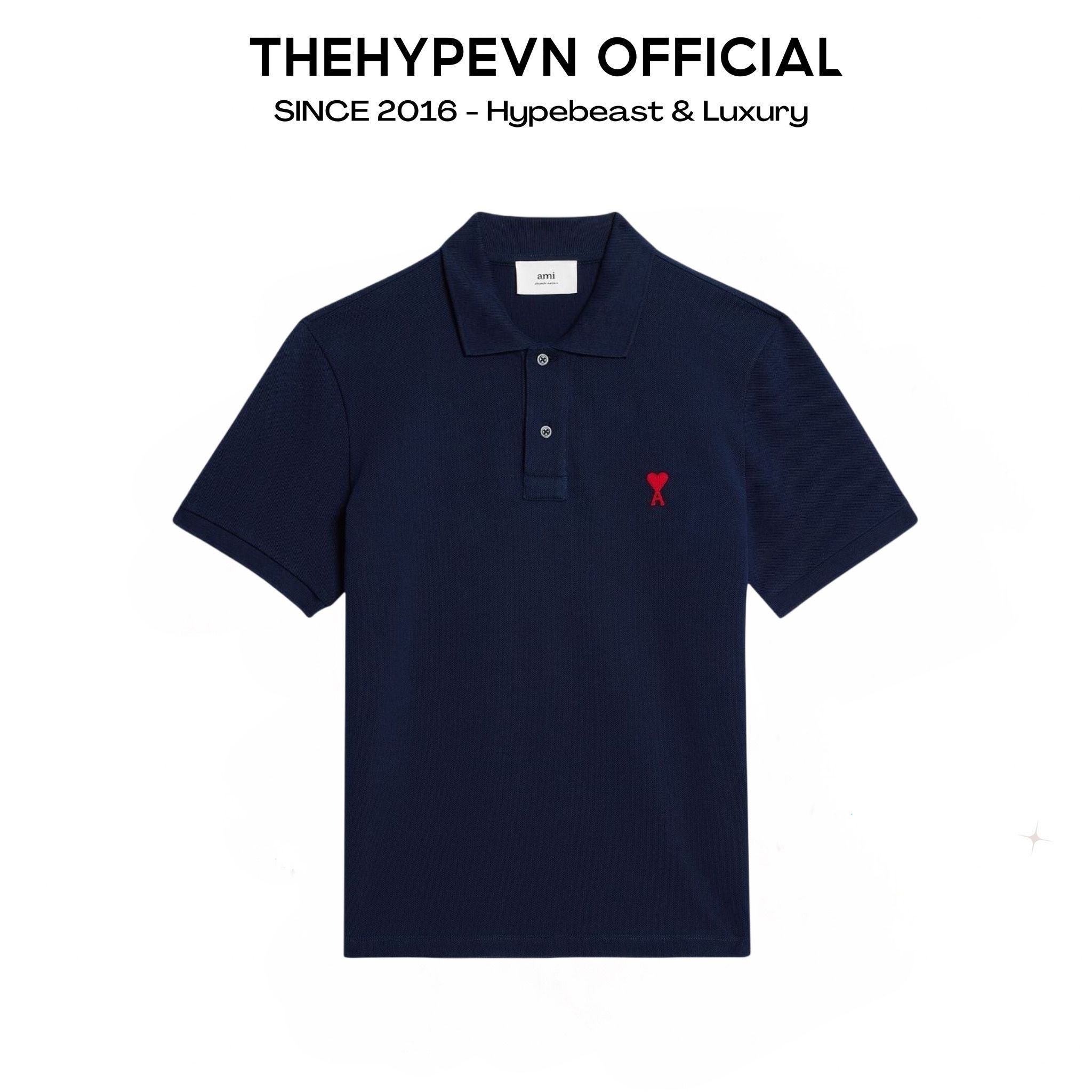 ÁO POLO AMI PARIS SMALL HEART LOGO COTTON (NAVY)
