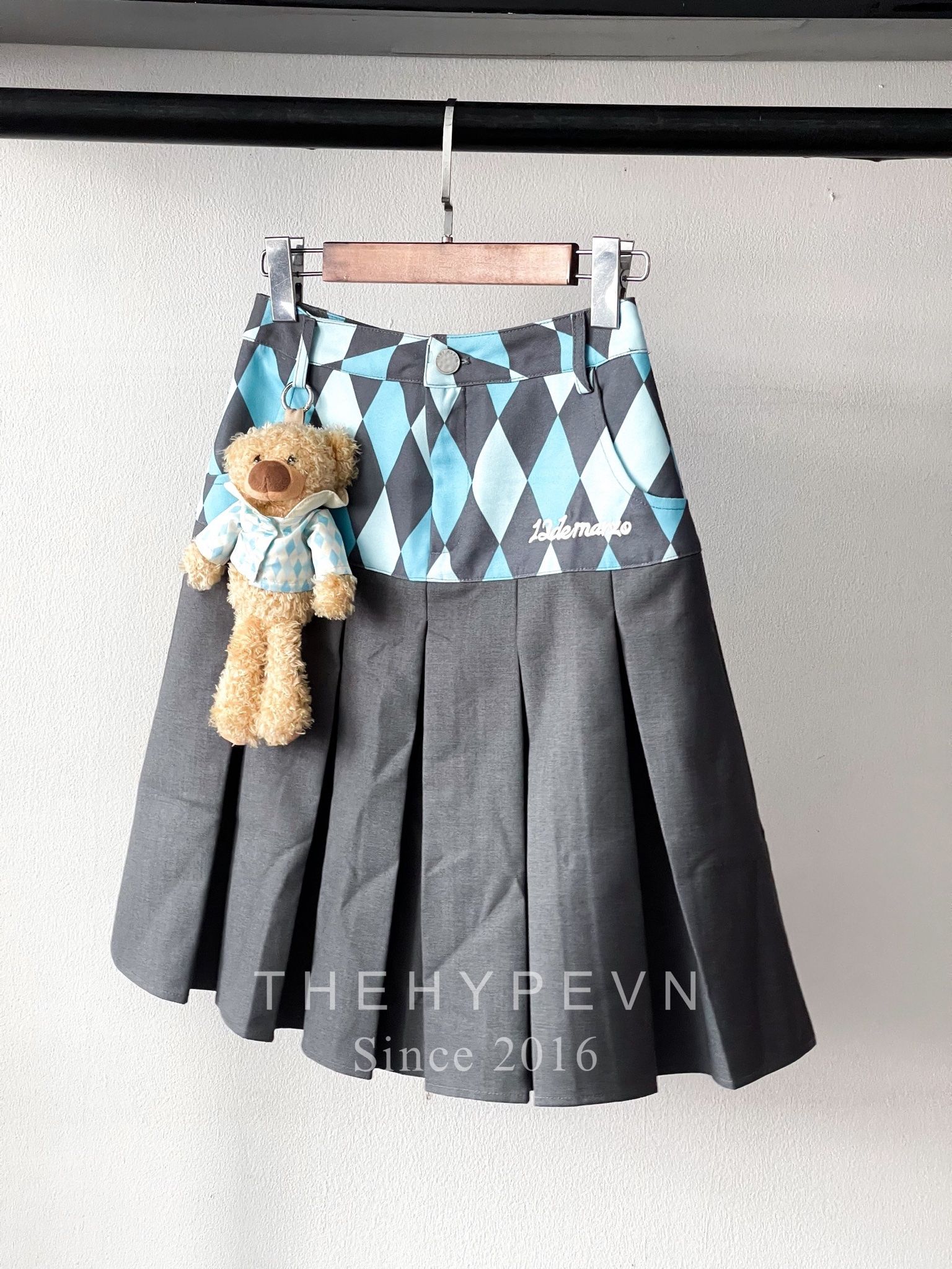 Chân Váy 13De Marzo Diamond Check Long (Blue Pastel) Best Quality