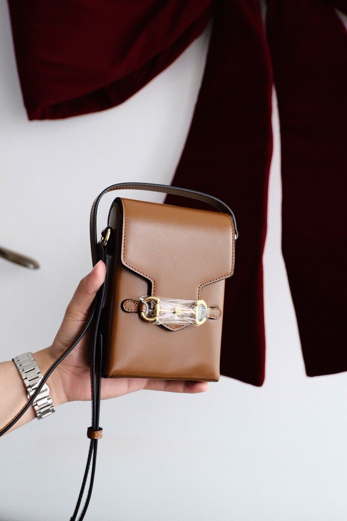 TÚI GUCCI GC HORSEBIT 1955 PHONE BAG SOLID (BROWN)