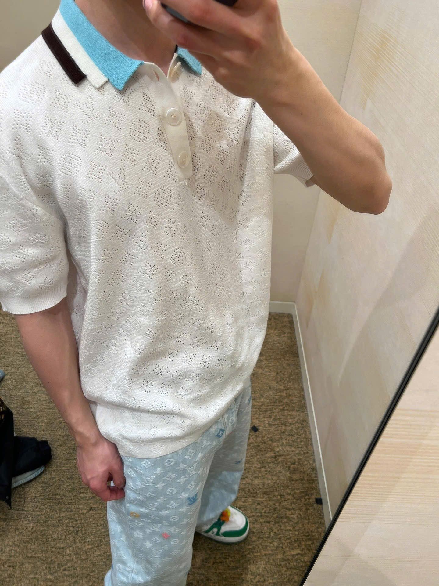 ÁO POLO LOUIS VUITTON LV MONOGRAM POINTELLE (WHITE)