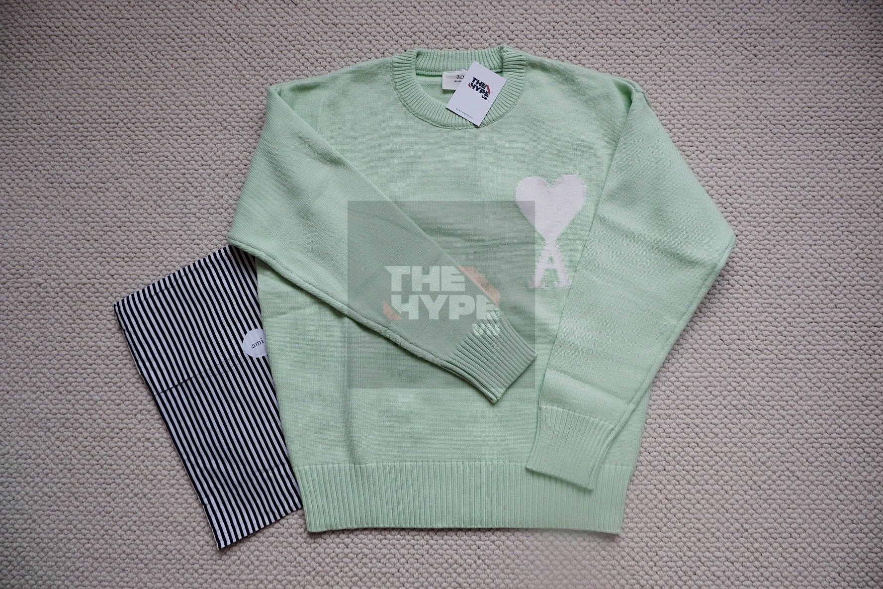 ÁO SWEATER AMI PARIS BIG HEART LOGO (GREEN)