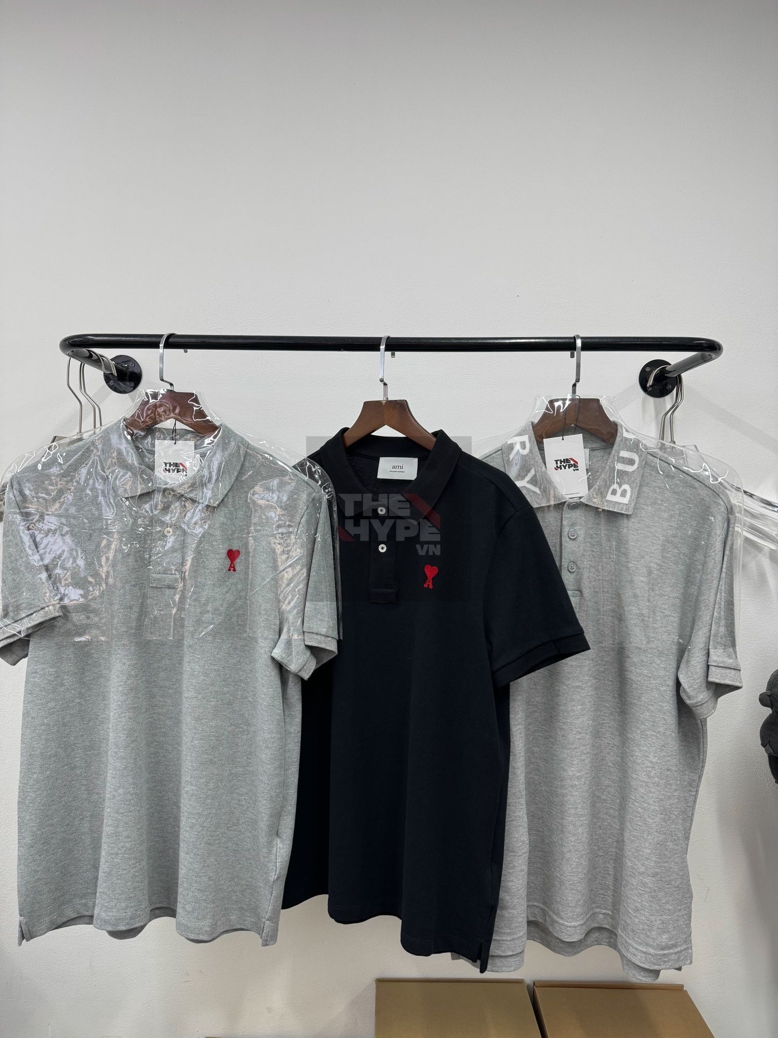 ÁO POLO AMI PARIS SMALL HEART LOGO COTTON (GREY)