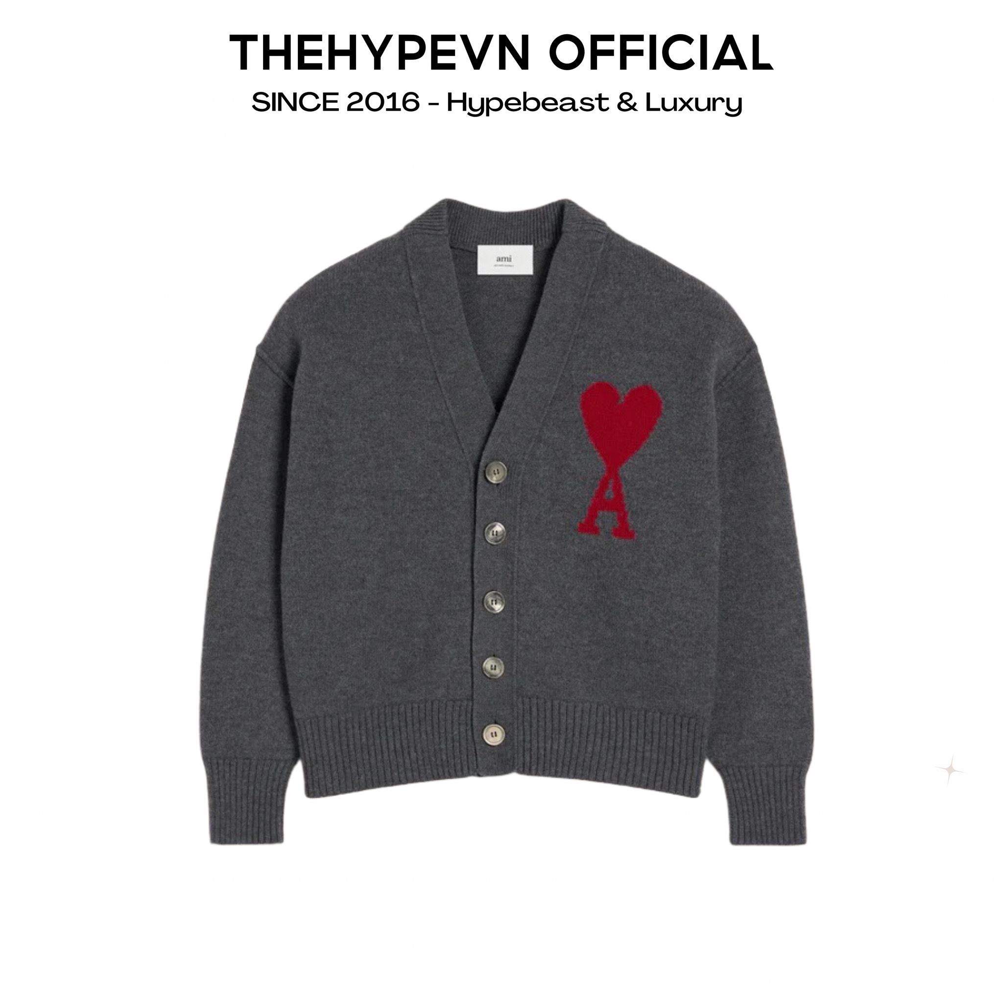 ÁO CARDIGAN AMI PARIS BIG HEART MERINO WOOL (GREY)