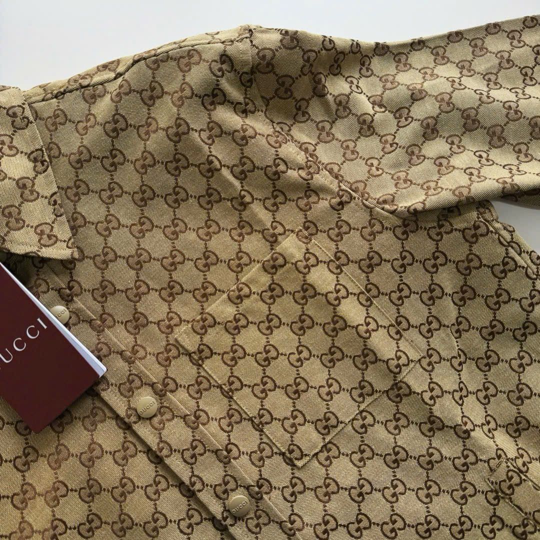 ÁO SƠ MI GUCCI GC CANVAS GG CAMEL JACKET SHIRT (BROWN)