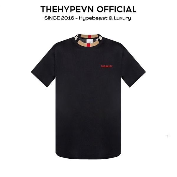 ÁO THUN BURBERRY BBR CREWNECK CHECK COLLAR (BLACK)