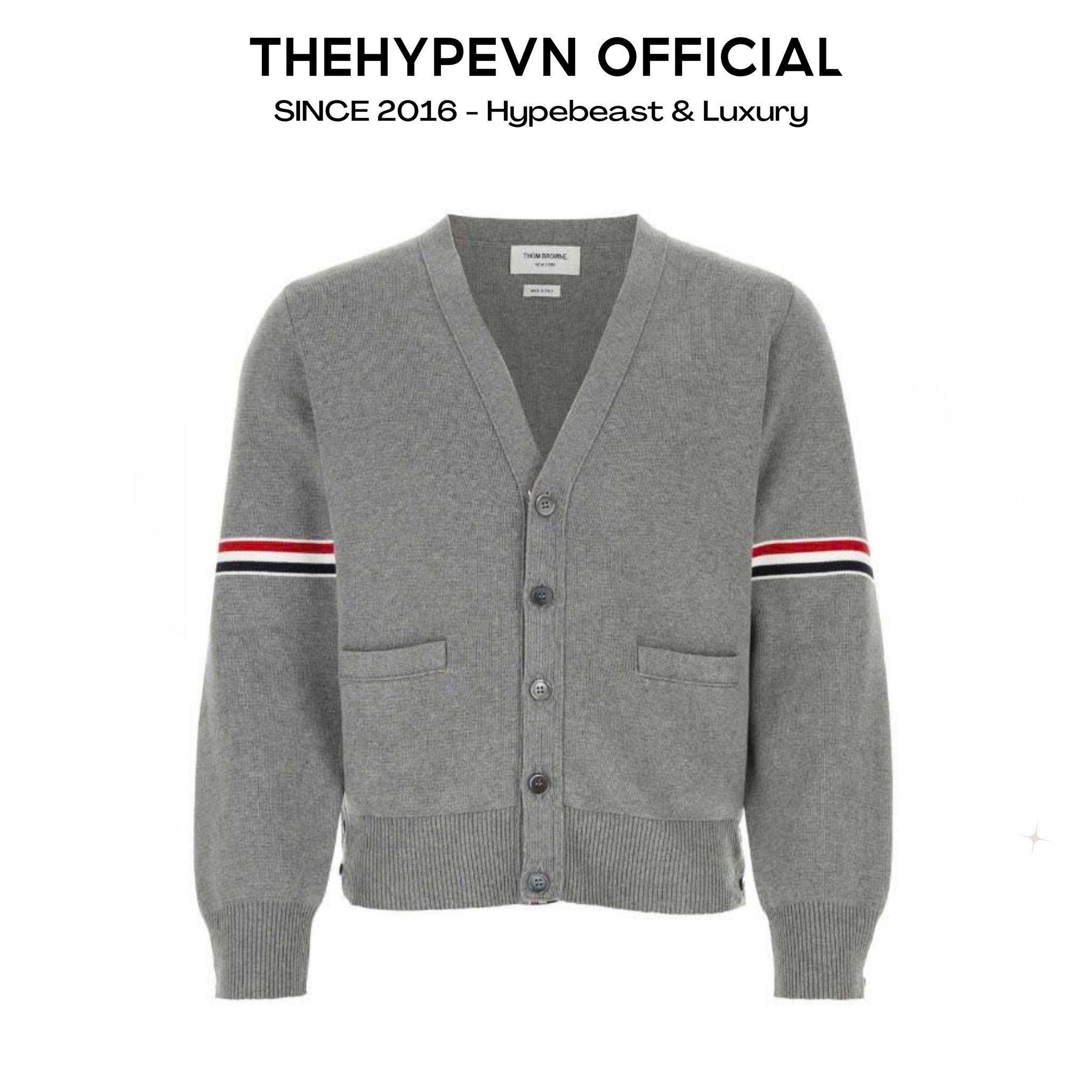 ÁO CARDIGAN THOM BROWNE TB MILANO GROSGRAIN V-NECK (GREY)